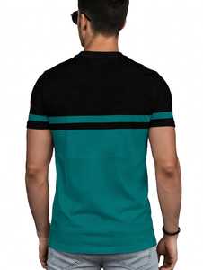 T-shirt homme slim fit à blocs de couleur noir et vert, col rond, manches courtes, décontracté - Product Image 3