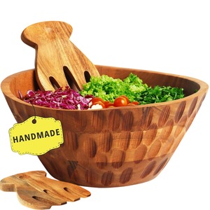 Juego de ensaladera de madera de mango con tenedor para servir con acabado natural, ideal para refrigerios, frutas secas, encimera de cocina y regalos de decoración para el hogar. - Product Image 4