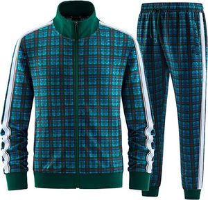 Conjunto Deportivo a Cuadros para Hombre con Franjas Laterales, Cierre de Cremallera, Cintura Elástica, Ropa Casual de Otoño - Product Image 4