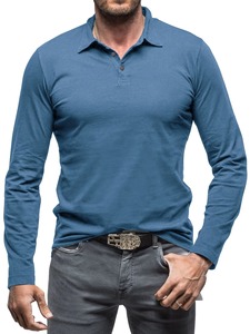 2026 Designer Print Full Sleeves Polo <b>Shirts</b> Organic Cotton <b>Men's</b> Long Sleeve Polo <b>Shirts</b> Formal Blue Cotton Knitted for Sale - Product Image 1