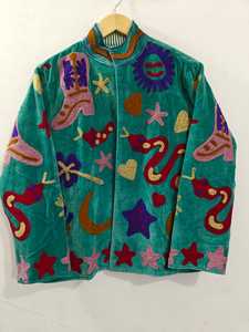 Luxury <b>Velvet</b> Suzani Embroidery <b>Jacket</b> <b>Women</b> Handmade Floral Boho Ethnic Winter Coat Indian Artisan Designer Outerwear B2B <b>Women</b> - Product Image 2