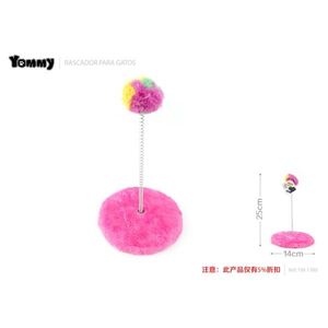 Yommy <b>Cat</b> Scratcher <b>Toy</b> 14cm Base 25cm Height Pink PomPom <b>Interactive</b> Play For <b>Cats</b> - Product Image 1