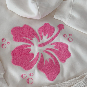 Sudadera con Capucha Extra Grande para Mujer, Color Blanco, con Diseño Floral Rosa en la Espalda, Manga Regular, Tejido de Algodón, Sudadera de Verano - Product Image 5