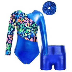 4-14 chico niña gimnasia rendimiento traje leotardo metálico corto banda para el pelo conjunto patinaje entrenamiento profesional Ropa de baile - Product Image 2