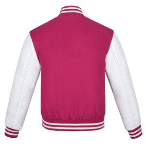 Wholesale Men's Solid Woolen Casual Varsity <b>Jacket</b> with <b>White</b> PU Sleeves Zipper Closure <b>Waterproof</b> Autumn Wear - Product Image 3