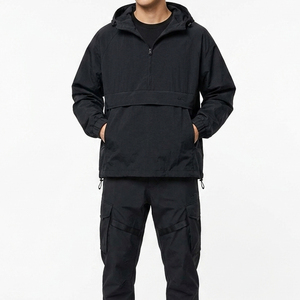 Hot Sale Black Anorak Low MOQ Fitness & Training Apparel Custom Logo Print Quarter Zip Pullover <b>Track</b> <b>Jacket</b> Anorak Windbreaker - Product Image 1