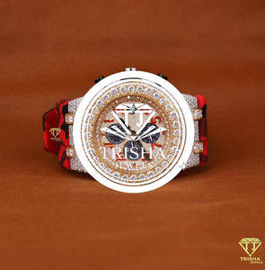 Reloj de Diseño con Incrustaciones de Diamantes, Correa de Camuflaje Roja, Bisel de Diamantes, Reloj de Pulsera de Cuarzo de Lujo - Product Image 1