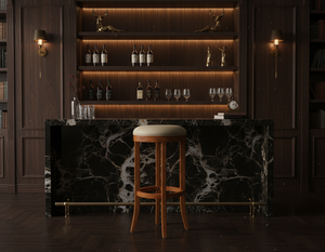 Taburete de Bar Redondo Moderno de Madera de Caucho con Diseño Completamente Redondo, Duradero y Fácil de Limpiar, Muebles para Sala de Estar - Product Image 6