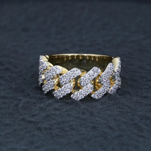 Iced Out Cuban Link Band <b>Ring</b> 14k Yellow Gold Pave Curb Chain <b>Ring</b> Lab Diamond Unisex Wedding <b>Statement</b> <b>Ring</b> - Product Image 1