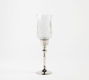 Elegant Glass Pillar Holder <b>Silver</b> Base Tapered Design Embossed Floral Pattern Heat Resistant Eco-Friendly Handmade Christmas - Product Image 2