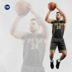 ชุดบาสเก็ตบอล เสื้อและกางเกงขาสั้น สกรีนชื่อได้ 100% โพลีเอสเตอร์ ป้องกันแบคทีเรีย ระบายอากาศ แห้งเร็ว มีไซส์ใหญ่ - Product Image 3