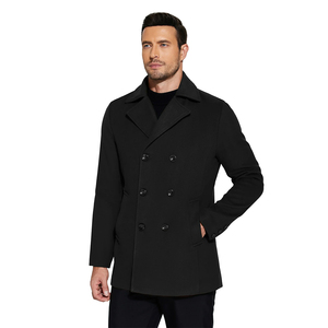 Warm Winter Casual Long Pea Coat <b>Black</b> Color Long Sleeve Button Down Overcoat Soft Woolen Slim Fit <b>Men's</b> <b>Peacoat</b> - Product Image 3