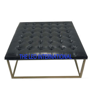 Mesa de Centro Otomana Redonda con Marco de Metal Negro, Diseño de Lujo, Mueble Decorativo - Product Image 3