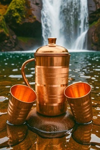 Artesanía en cobre, artículos metálicos hechos a mano en cobre, artículos esenciales para servir en cobre, utensilios de cocina ecológicos de cobre, jarra reutilizable de cobre - Product Image 2