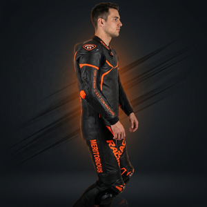 Combinaison de moto en cuir pour homme, manches longues, noire et orange, imprimée, coupe-vent, toutes saisons - Product Image 5