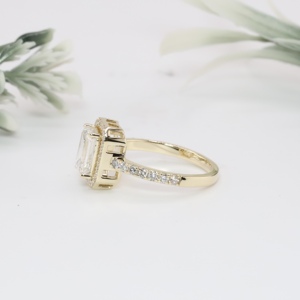 Yellow Gold Emerald Cut <b>Simulated</b> <b>Diamond</b> Alternative Bridal Ring Classic Halo Pave Eternity Wedding Band Fine Jewelry Women - Product Image 3