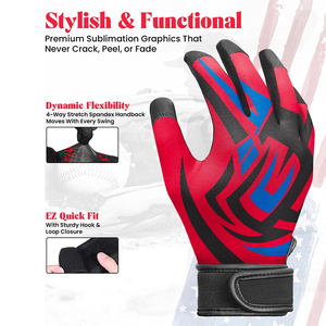 Guantes de bateo de cuero PU rojo, azul y negro, con palma de cuero resistente a desgarros y roturas, guantes de bateo de béisbol. - Product Image 4