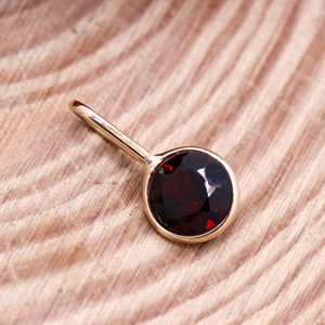 Natural Red Garnet 14K <b>Solid</b> <b>Gold</b> Bezel Solitaire Pendant | Dainty Gemstone <b>Charm</b> Fine Jewelry Gift for Women - Product Image 3
