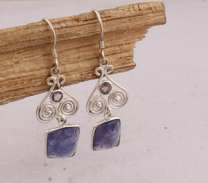 Handmade Antique Finish Lapis Lazuli Drop Earrings <b>Solid</b> 925 <b>Silver</b> Ethnic Tribal Design Jewelry Wholesale Jaipur Artisa - Product Image 5