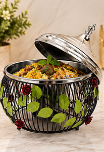 Cazuela de Metal con Tapa de Acero Inoxidable, Revestimiento Esmaltado, Diseño Floral, Recubrimiento Interior de Acero Inoxidable, Tazón para Servir en Ramadán, para Cocina - Product Image 5