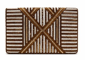 Gold & Brown Beaded Clutch | Handmade Geometric <b>Envelope</b> Bag | Elegant Evening PurseLuxury Beaded Clutch Gold & <b>White</b> - Product Image 5