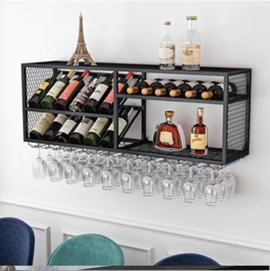 Estante de pared compacto de malla negra para botellas y cristalería. Solución de almacenamiento inteligente disponible a precios de mayorista. - Product Image 1