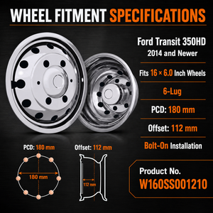 Juego de Tapacubos de Acero Inoxidable T304 de 16 Pulgadas para Ford Transit 350HD 2014 y Posteriores, Simulador de Rueda Atornillable - Product Image 4