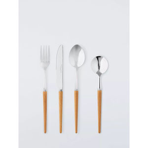 Juego de cubiertos ecológicos de acero inoxidable con mango de madera de olivo, elegantes utensilios de mesa para fiestas, cenas, catering y uso doméstico. - Product Image 3