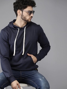 Sudadera con Capucha Azul Marino para Hombre, Corte Regular, Informal, de Algodón Tejido, con Bolsillo, para Otoño - Product Image 4