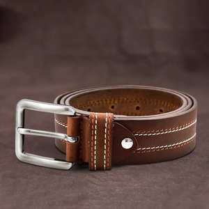 Ceinture en cuir de vachette véritable pour homme, style formel, avec boucle ardillon en métal à double couture, pour usage quotidien, vente en gros - Product Image 2