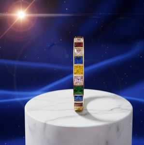 Bracelet élégant pour femme en argent 925 plaqué or 18 carats avec pierres multicolores carrées de 7 mm, 20 grammes, bracelet en pierres précieuses colorées - Product Image 2