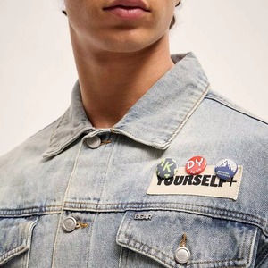 Men's Light Blue Denim <b>Jacket</b> Turn-down Collar Casual Single Breasted Button Closure Washed Cotton Material <b>Patch</b> Design - Product Image 6