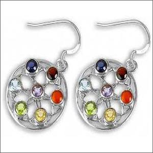 Pendientes de diseño floral de plata con múltiples piedras preciosas de Chakra-Joyería DE BODA elegante - Product Image 1