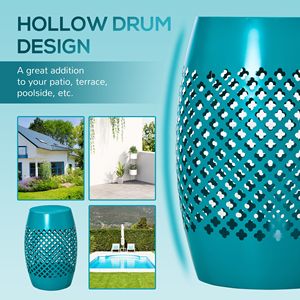 Blue 12.5\" Steel Outdoor <b>Side</b> <b>Table</b> <b>Round</b> Hollow Drum Patio End <b>Table</b> Durable Accent <b>Table</b> for Indoor and Outdoor Use - Product Image 4