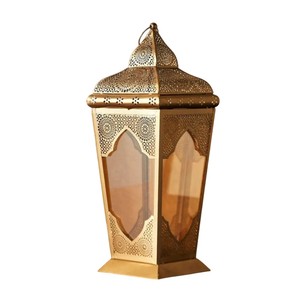 Luxury Design Moroccan Metal Gold Hanging Lantern <b>Tea</b> <b>Light</b> <b>Candle</b> Holder With Green Glass Panels For Home Decor Ramadan - Product Image 5