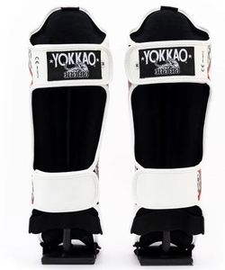 Protège-tibias Yokkao Muay Thai en cuir réglables blanc noir rouge imprimé tigre pour l'entraînement de boxe, équipement de protection toutes saisons - Product Image 3
