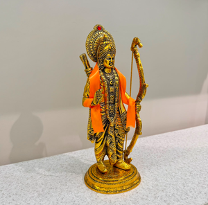 Dhatukala - Nueva llegada: Ídolo del Señor Shri Ram con acabado en oro antiguo, figura tradicional de aluminio para Diwali, bodas, templos y hogares. - Product Image 2