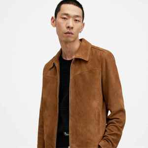 Premium Men's Brown <b>Suede</b> Leather <b>Jacket</b> Slim Fit Casual Zipper Trucker Coat Vintage Style Autumn Winter Outerwear Wholesale - Product Image 1