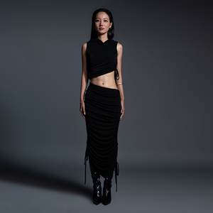 Custom Size Women's <b>Skirts</b> Waist Logo Position <b>Black</b> Straight <b>Skirt</b> Vietnam ODM Knitted Shimmering Jersey Stretchy <b>Skirt</b> - Product Image 2