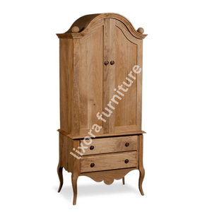 Luxury Handcrafted Solid Wood 2 Door <b>Wardrobe</b> Arched Top with 2 Lower Drawers Natural Oak Armoire - Product Image 4