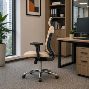 Chaise de bureau ergonomique KINSHA en cuir PU, dossier haut, hauteur réglable, pour salle d'attente, avec dossier en maille, moderne et professionnelle - Product Image 1