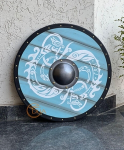 Bouclier Viking Médiéval Fait Main de 24 Pouces en Bois et Fer Poli – Décoration d'Armure pour Halloween et Noël - Product Image 5