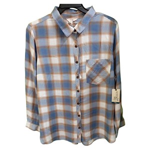 Camisa a cuadros morada con botones para mujer, camisa informal de manga larga con cuello, ropa de oficina, camisa de trabajo elegante a cuadros para mujer - Product Image 3