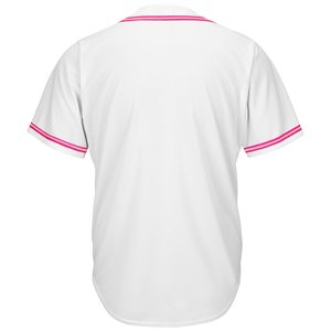 เสื้อเบสบอลแบบสั่งทำพิเศษจากเมืองเซียลโคต  ตกแต่งด้วยกระดุมแบบนุ่ม  เสื้อถักคุณภาพพรีเมียม  สีชมพูบานเย็น  ตกแต่งขอบสองชั้น - Product Image 2
