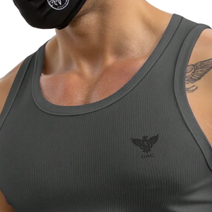 Men's Ribbed Cotton Quick Dry Breathable Muscle Fit <b>Workout</b> <b>Tank</b> <b>Top</b> 180g O-Neck Silk Screen Printed Streetwear Gym Wear - Product Image 5