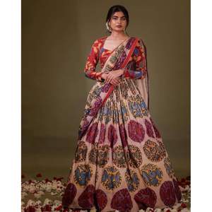 DISEÑADOR MUSELINA ALGODÓN IMPRESIÓN DIGITAL TRABAJO LEHENGA CHOLI CON DUPATTA CHIKU - Product Image 1