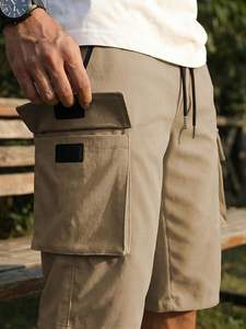 Short cargo 3/4 pour hommes, pantalon capri à taille élastique avec poches zippées - Product Image 2