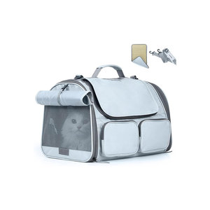 Breathable Mesh Pet Carrier Soft-Sided Nylon <b>Cat</b> Travel Bag With Zipper Closure Double Handle Gray Black - Product Image 1