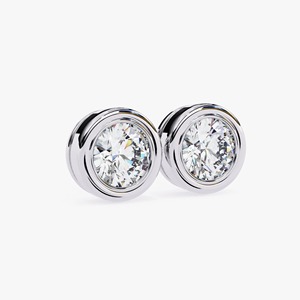 Pendientes de Diamante Cultivado en Laboratorio con Bisel Redondo de 1 Quilate, Oro Amarillo de 14K, Joyería Minimalista para Boda, Regalo para Mujer - Product Image 4