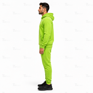 Ensemble de survêtement deux pièces pour homme en molleton 100 % coton teint en pièce, écologique, grandes tailles, comprenant un sweat à capuche et un pantalon de jogging fuselé - Product Image 3